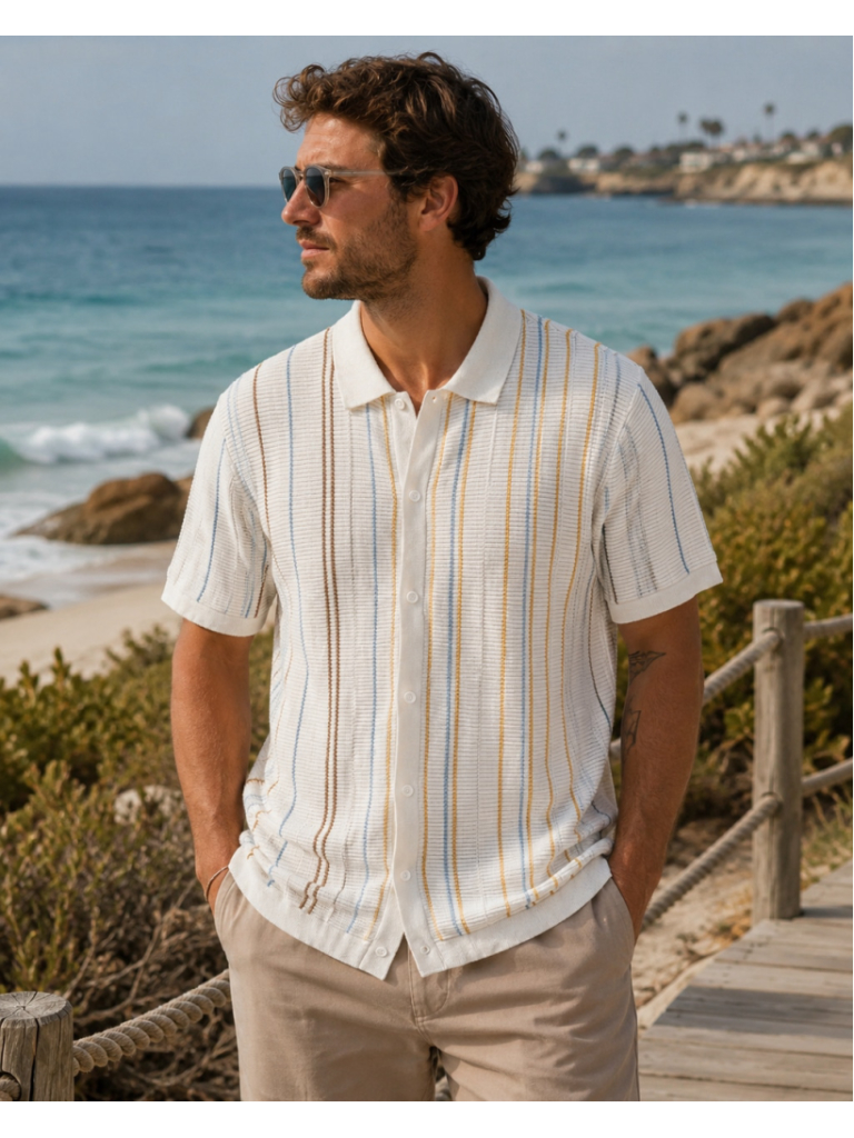Men's Express Striped Polo Shirt White Multi-Color Size M